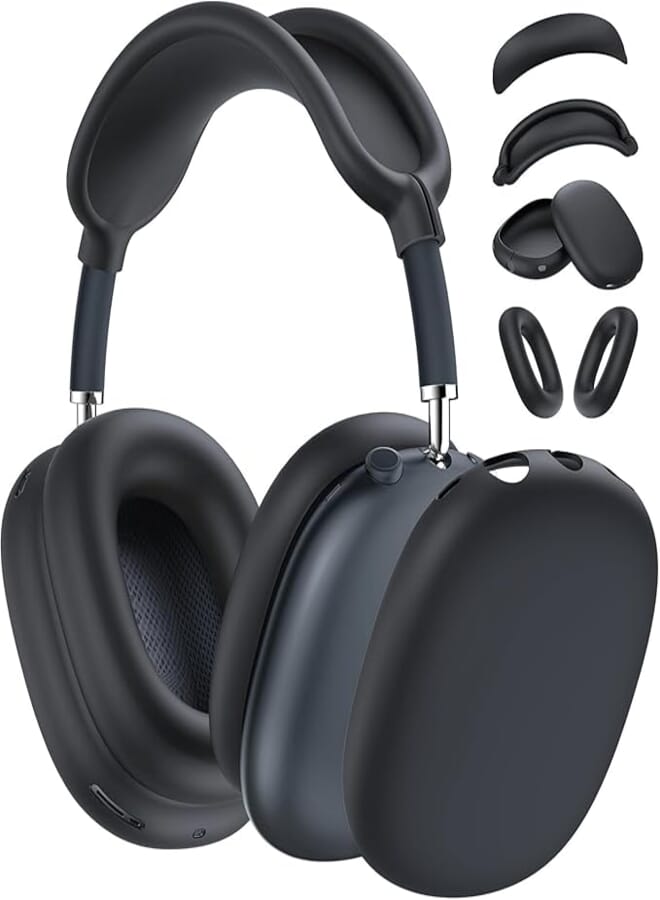 حافظة GQ لسماعات Airpods Max، غطاء وسادة أذن سيليكون/غطاء أكواب الأذن/أغطية رأس ملحقات لسماعات Apple AirPods Max (2024/2020)(USB-C/Lightning)[4 في 1]، أسود